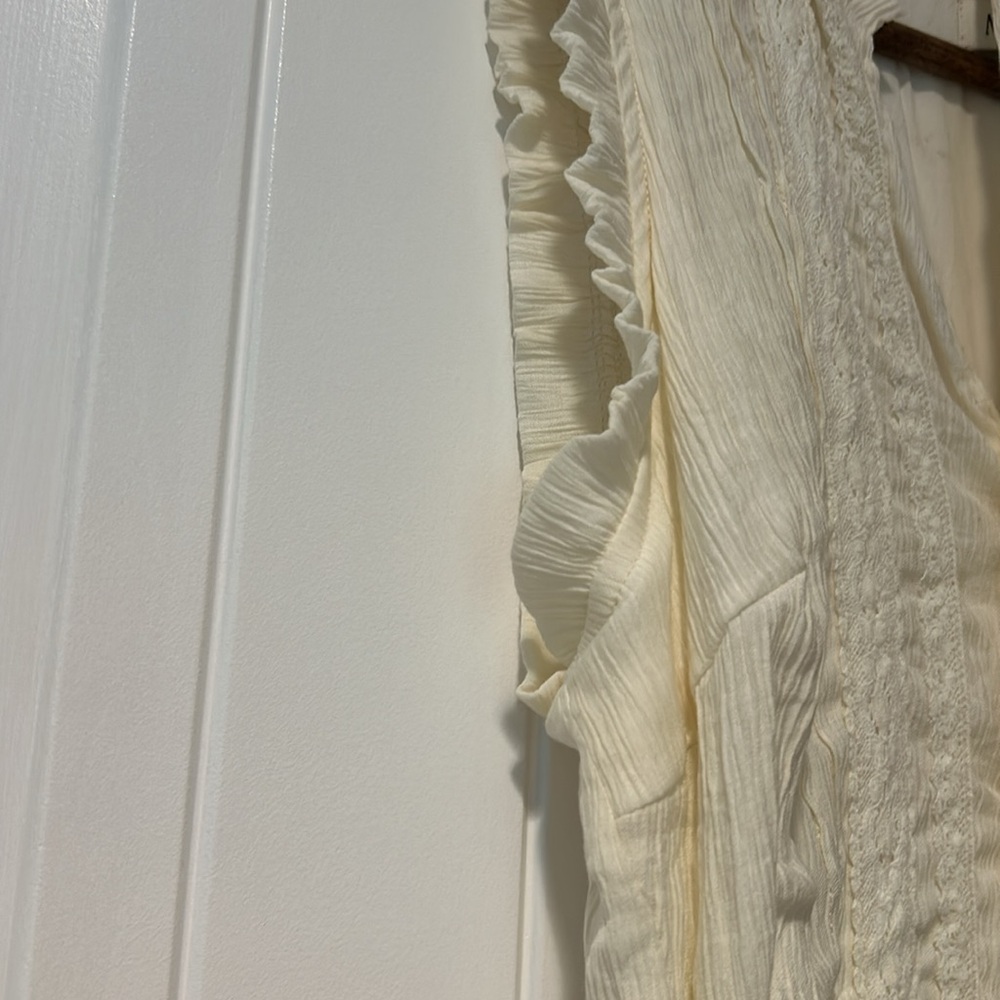 Sleeveless Button Down Ivory Tie Dress - Picture 6 of 9